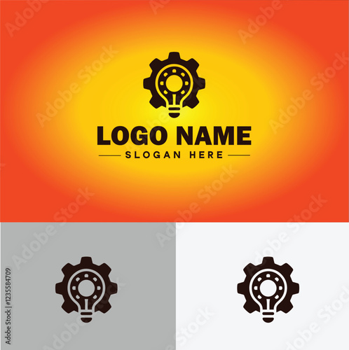 Gear brand icon Equipment label Gear manufacturer Product brand flat logo sign symbol editable vector