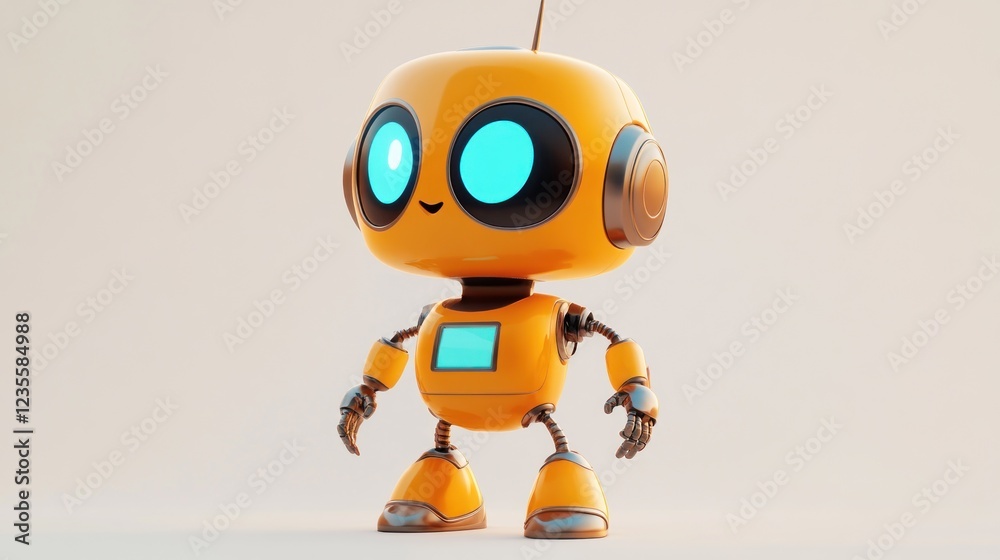 Cute orange robot, studio shot, white background, children's book illustration Cute orange robot, studio shot, white background, children's book illustration