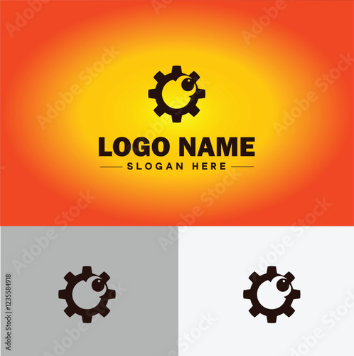 Gear brand icon Equipment label Gear manufacturer Product brand flat logo sign symbol editable vector