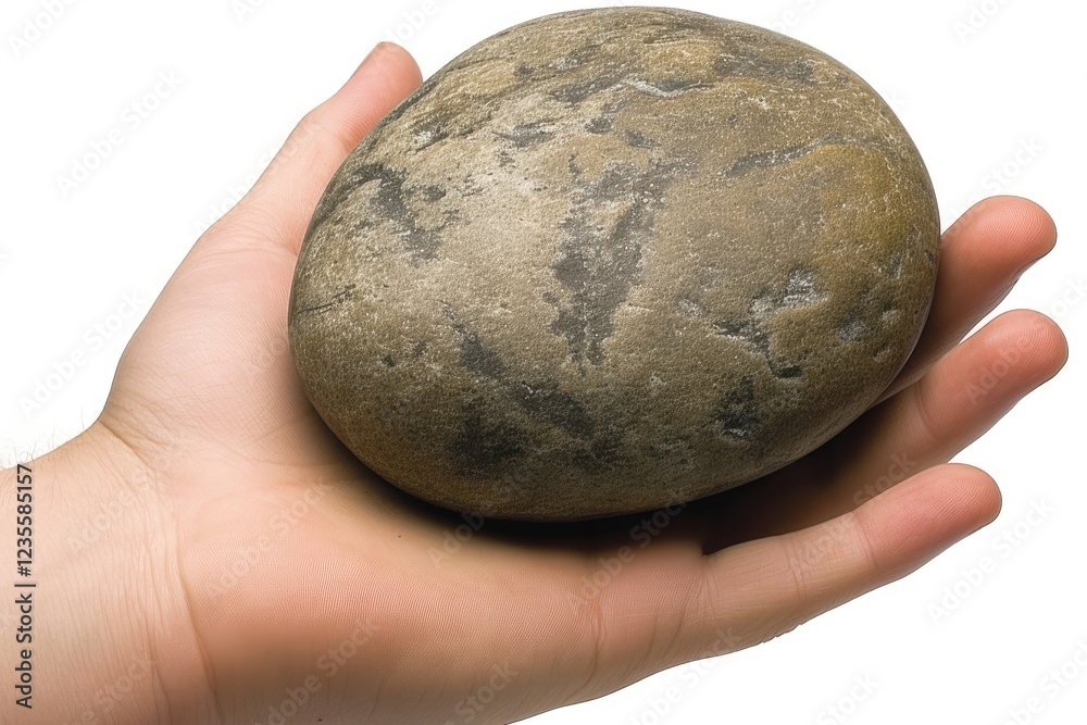A human hand holding a smooth, round stone, showcasing natural textures and colors A human hand holding a smooth, round stone, showcasing natural textures and colors