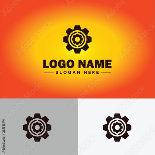 Gear brand icon Equipment label Gear manufacturer Product brand flat logo sign symbol editable vector