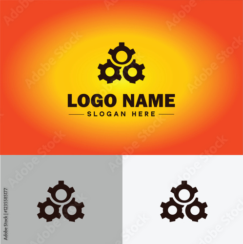 Gear brand icon Equipment label Gear manufacturer Product brand flat logo sign symbol editable vector