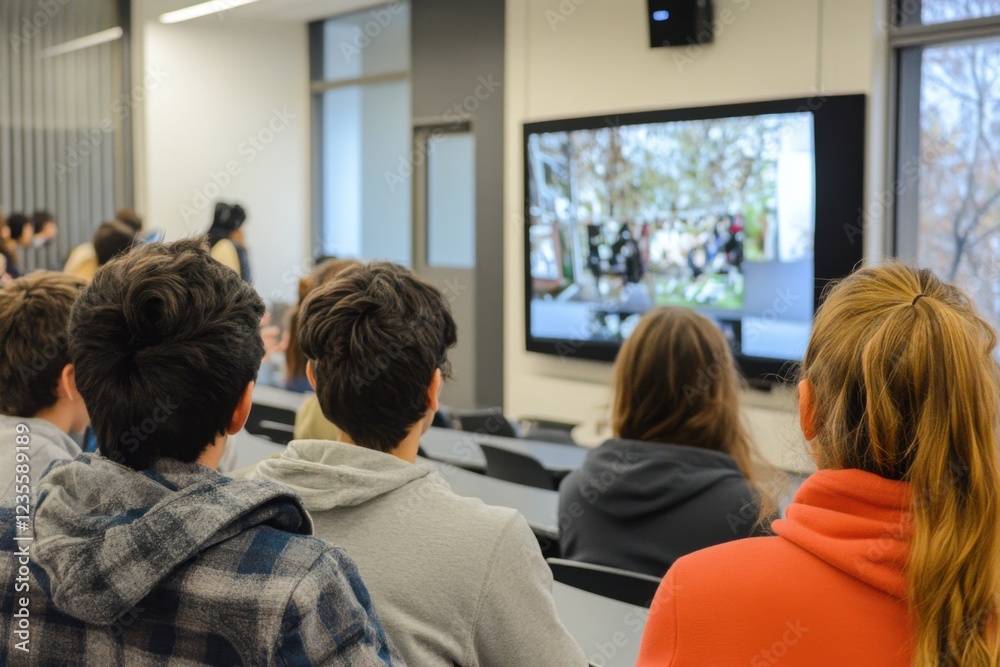 Students Engaged in Learning Through Video in Classroom Students Engaged in Learning Through Video in Classroom