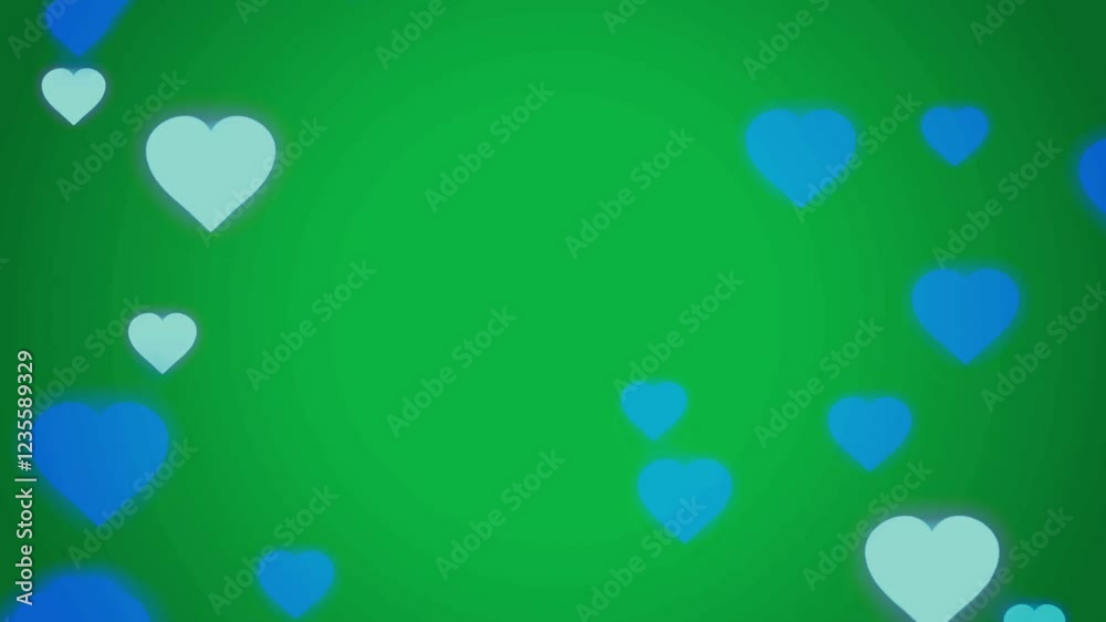 Animation heart shape floating on green background.	
