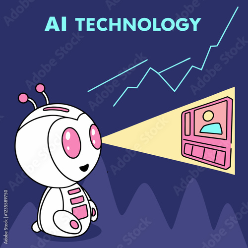 AI Technology: Cute Robot Analyzing Data Growth