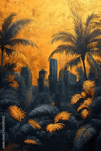 Golden Hour Cityscape Hidden Among Tropical Palms