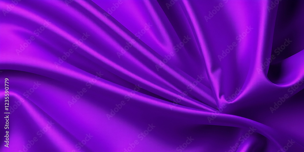 Obraz premium Silky purple fabric, luxurious satin texture, dramatic folds and creases, vibrant ultraviolet color, glossy sheen, soft lighting, high contrast, studio photography, abstract background, close-up detai