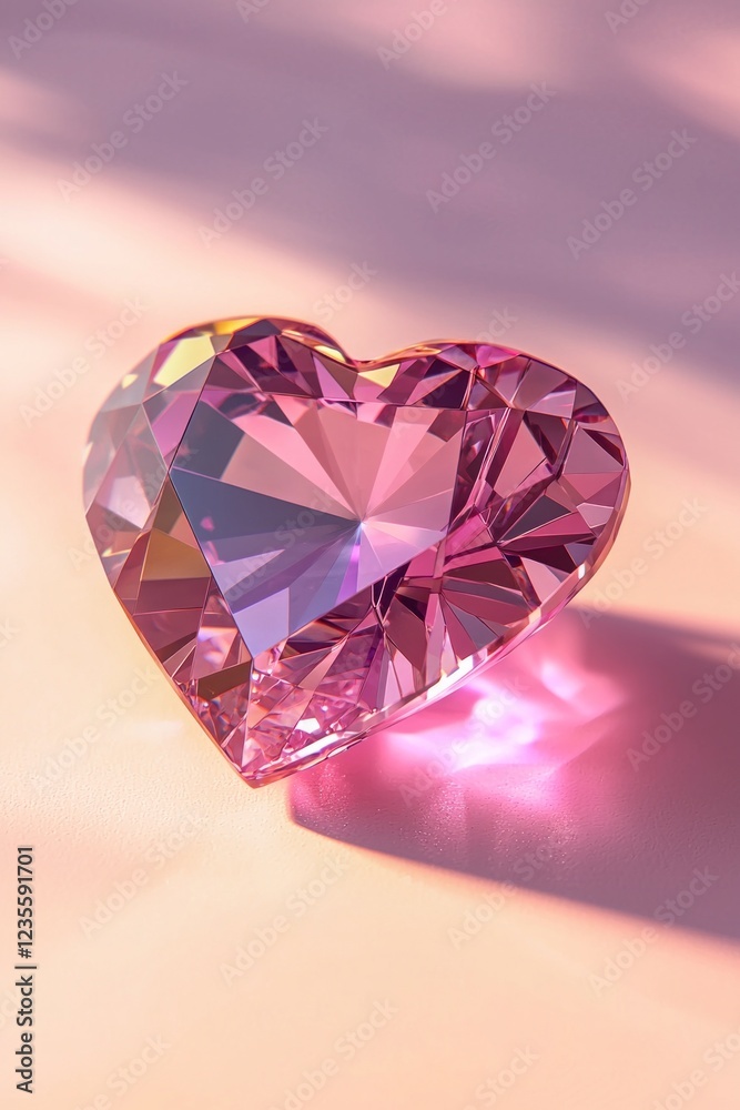 3D heart-shaped pink diamond isolated on a pastel background 3D heart-shaped pink diamond isolated on a pastel background