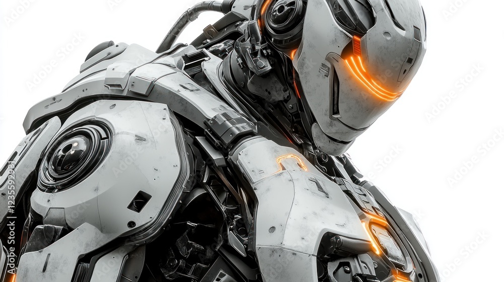 Futuristic robot soldier, isolated white background, sci-fi concept, game asset Futuristic robot soldier, isolated white background, sci-fi concept, game asset