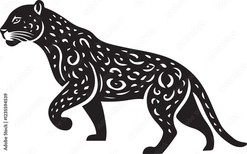 Fototapeta premium Jaguar silhouette black and white vector icon