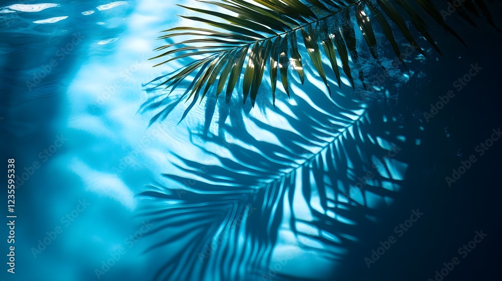 Fototapeta premium Elegant Palm Leaf Shadow on Tranquil Blue Water Surface