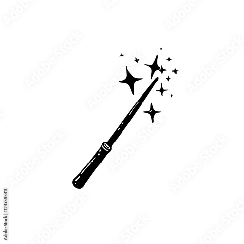 Magic Wand with Sparkling Stars Vector Graphics