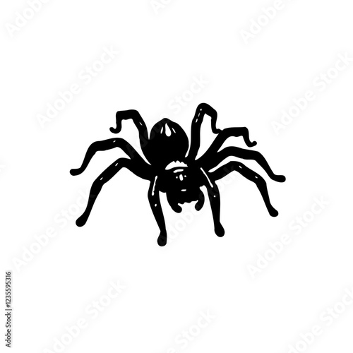 Black Silhouette Spider on White Background Isolated