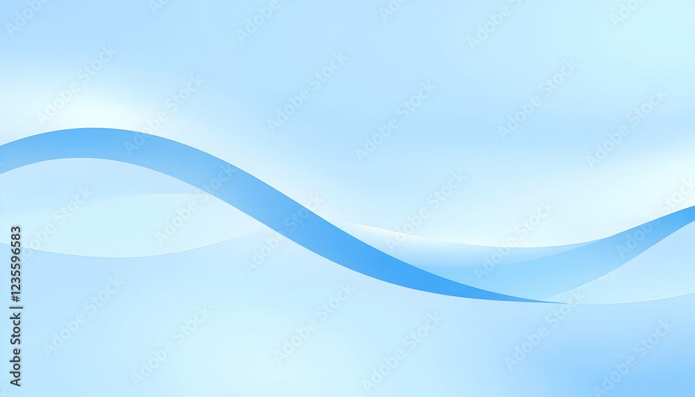 Naklejka premium Abstract waves, smooth curves, blue gradient, soft lighting, ethereal atmosphere, flowing forms, digital art, minimalist design, tranquil mood, pastel background, gentle transitions, fluid motion, ser