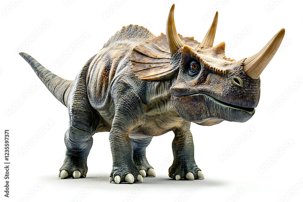 Fototapeta premium dinosaur on a white background, dinosaur on a blank white background, a dinosaur, dinosaur, cute dinosaur, white background, Copy Space For Add Text 3D Rendering, 3D, Vector, AI Generative