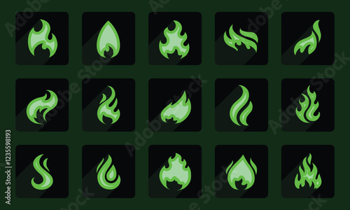 Set of 15 fire icons, red theme