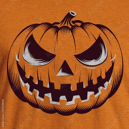 Halloween pumpkin with scary face. Vector illustration on black background