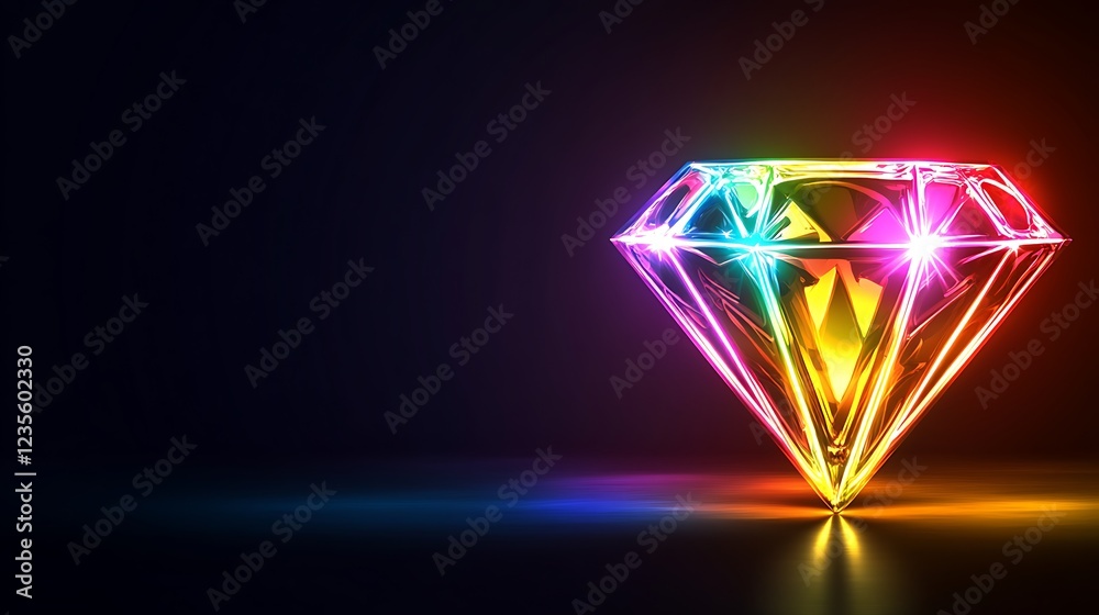 Fototapeta premium A vibrant rainbow diamond glows brilliantly in the dark
