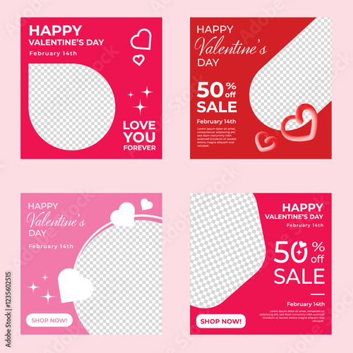 Happy Valentine's Day templates for social media posts, cover, poster, banners, marketing, sales promotion. Vector illustration.