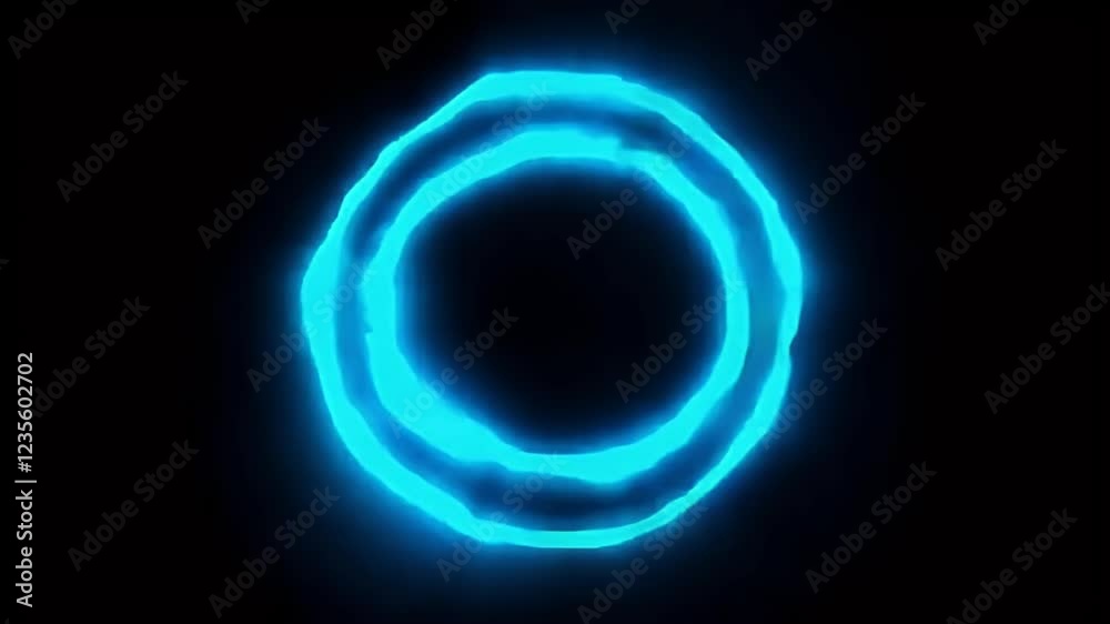 Glowing Blue Neon Circle Abstract Design with Luminous Light on Dark Background for Mystical Atmosphere