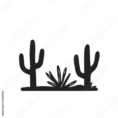 Minimalist cactus desert plants in black silhouette