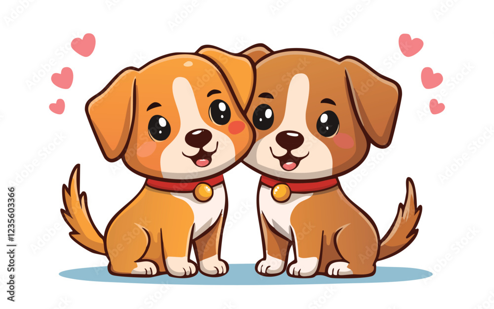 simple flat vector two cute dog are smiling on white background simple flat vector two cute dog are smiling on white background