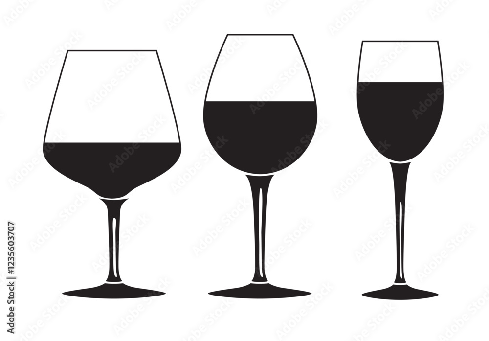 Wine Glass Silhouettes Collection vector Wine Glass Silhouettes Collection vector