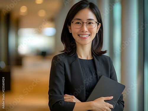 Obraz na płótnie Professional woman smiling in office business portrait modern workplace w salonie
