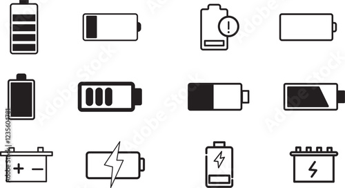 Battery Icon Illustration Vector Set, Flat Design, battery charge level
be Illustrator Artwork