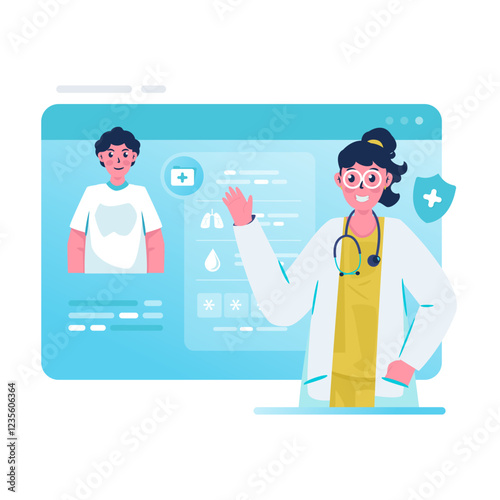 Doctor review patient medical records vector illustration
