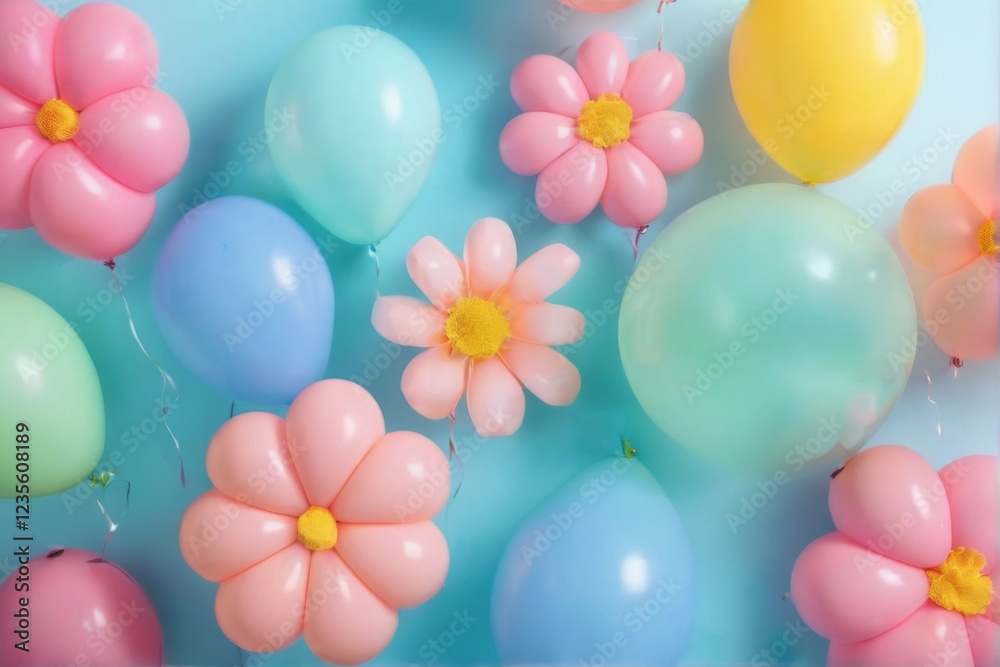 custom made wallpaper toronto digitalCheerful and Playful Flat Lay of Colorful Balloons, Various Sizes and Designs on Light Blue Background