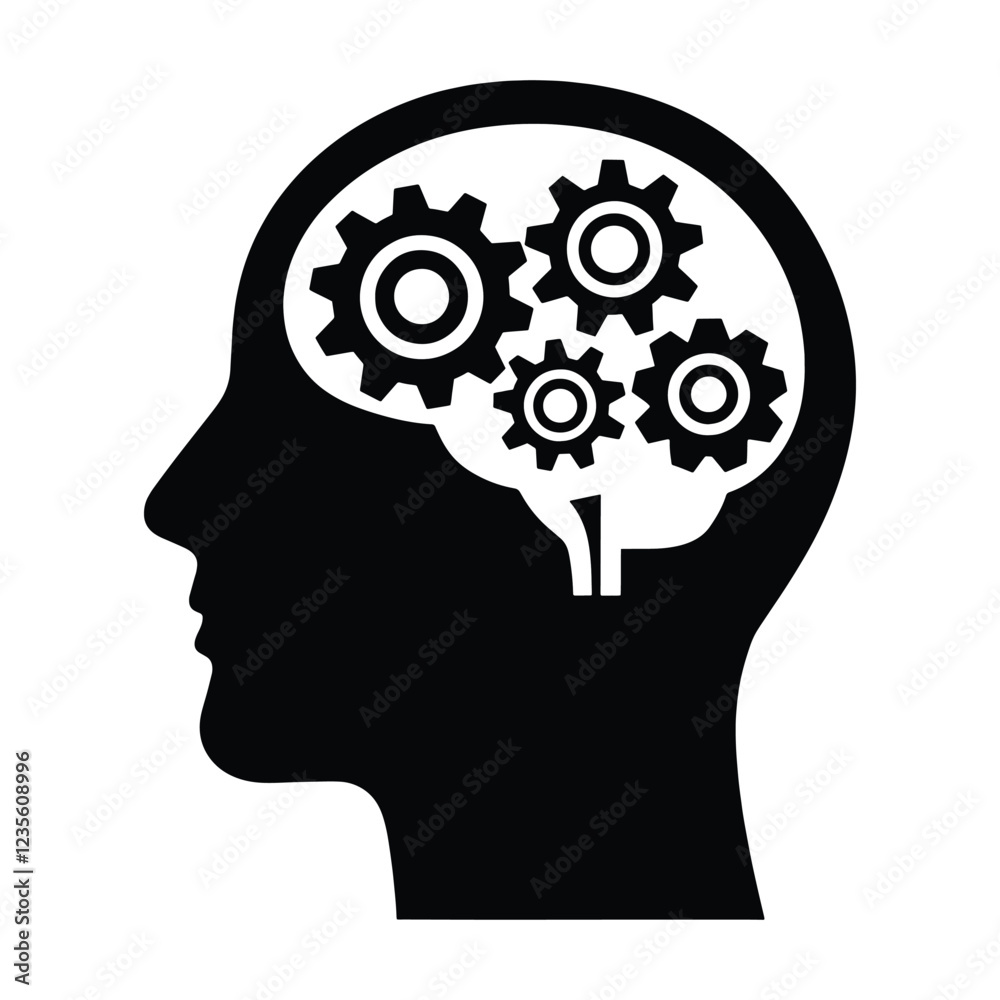 Think Concept Design. Human head with gears inside, symbolizing technology, engineering, and innovation. Cogwheel mechanics integrated into the brain for problem solving and creativity. Think Concept Design. Human head with gears inside, symbolizing technology, engineering, and innovation. Cogwheel mechanics integrated into the brain for problem solving and creativity.