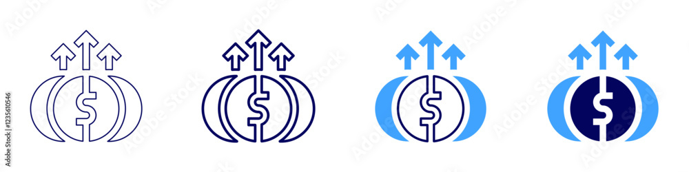 Money growth icon in 4 different styles. Thin Line, Line, Bold, and Bold Line. Duotone style. Editable stroke Money growth icon in 4 different styles. Thin Line, Line, Bold, and Bold Line. Duotone style. Editable stroke