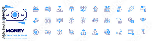 Money icon collection. Bold line style. Duotone colors. value, money, dollar, increase, money bag, money management, money growth, money flow, money bags, money laundering