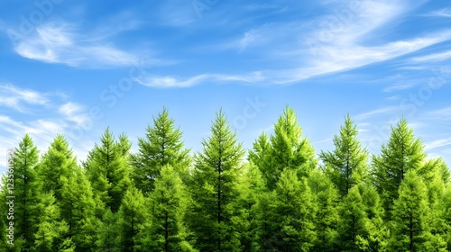 Lush Green Forest Under Bright Blue Sky with Soft White Clouds
