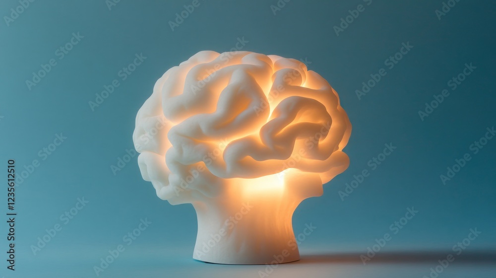 Illuminated brain lamp on blue background Illuminated brain lamp on blue background