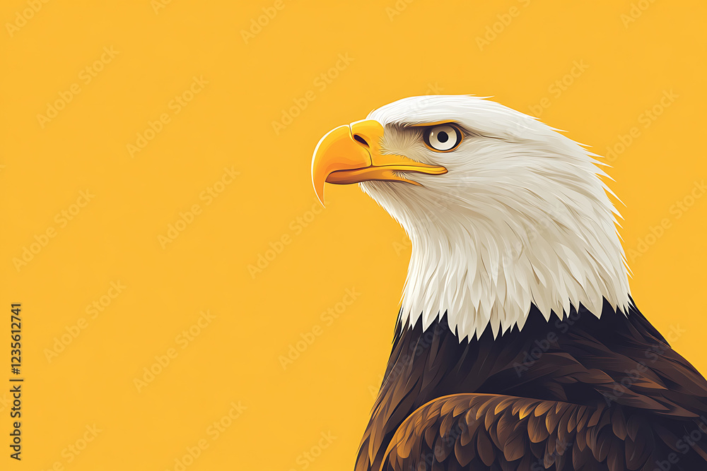 Fototapeta premium eagle on a yellow background, eagle on a blank yellow background, a eagle, eagle, cute eagle, yellow background, Copy Space For Add Text 3D Rendering, 3D, Vector, AI Generative