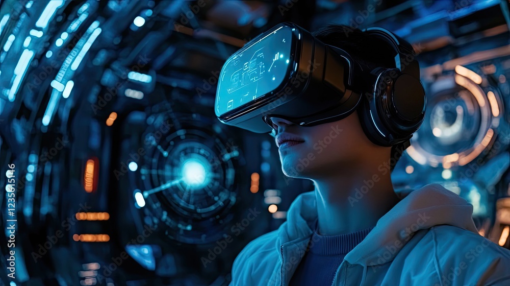 Concept of a future connected by AI, with glowing circuits, smart technology, and virtual reality environments transforming industries. Concept of a future connected by AI, with glowing circuits, smart technology, and virtual reality environments transforming industries.