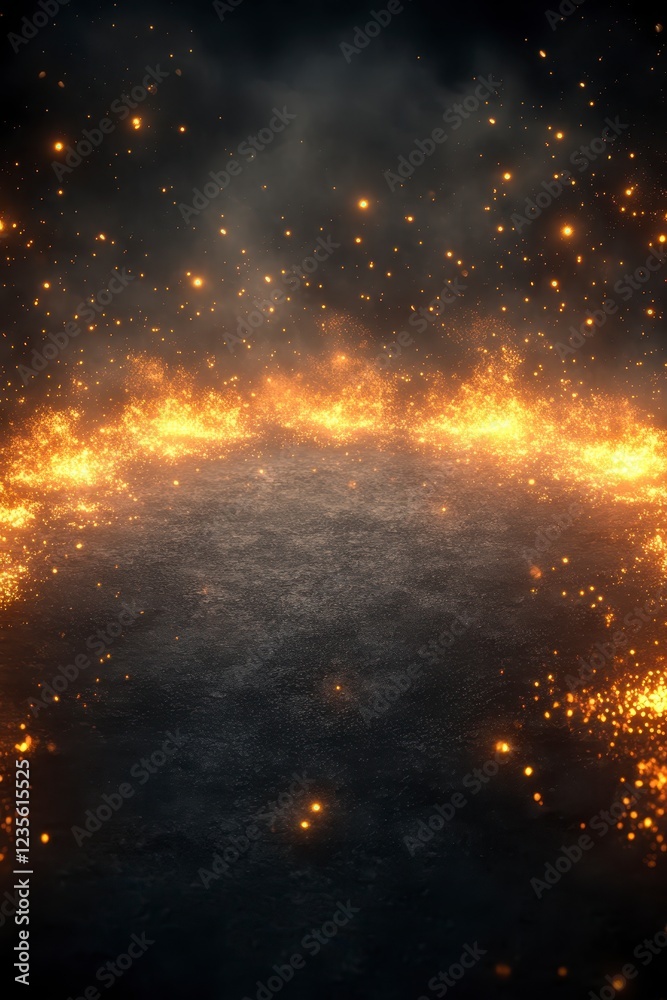 Fiery embers glow intensely on a dark background, creating a ring of fire with sparks and smoke. The texture is gritty and the lighting is dramatic Fiery embers glow intensely on a dark background, creating a ring of fire with sparks and smoke. The texture is gritty and the lighting is dramatic
