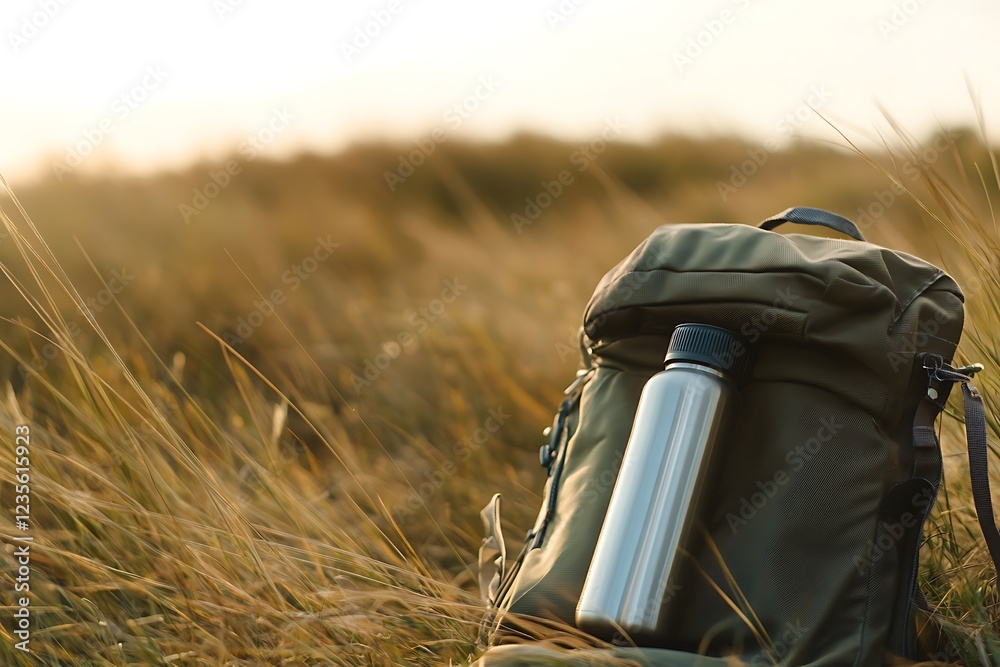 Hiking Backpack with Water Bottle in Golden Field Hiking Backpack with Water Bottle in Golden Field