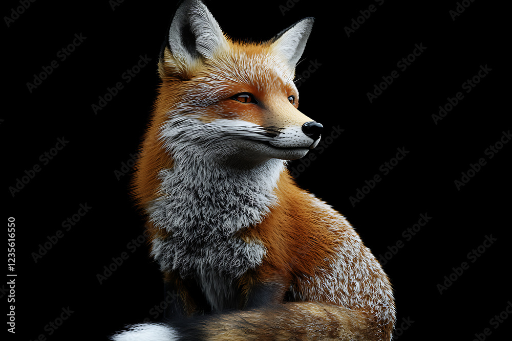 Obraz premium fox on a black background, fox on a blank black background, a fox, fox, cute fox, black background, Copy Space For Add Text 3D Rendering, 3D, Vector, AI Generative