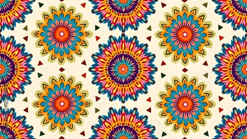 Cream-Based Indian Folk Pattern with Vibrant Paisley Accents