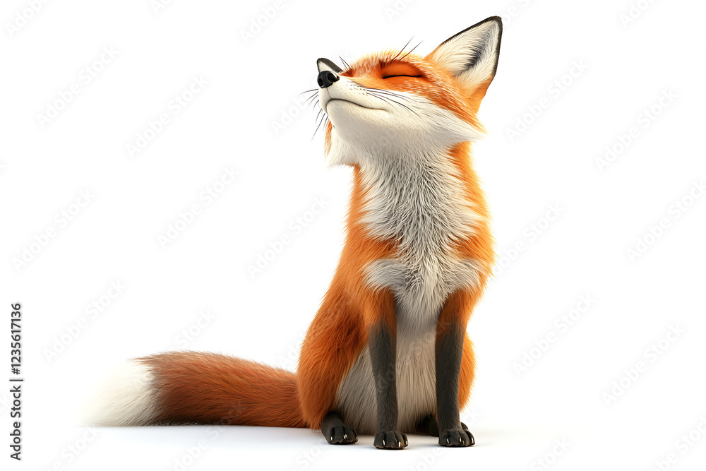 Fototapeta premium fox on a white background, fox on a blank white background, a fox, fox, cute fox, white background, Copy Space For Add Text 3D Rendering, 3D, Vector, AI Generative
