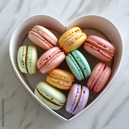  A heart-shaped box filled with pastel macarons lovelife photo