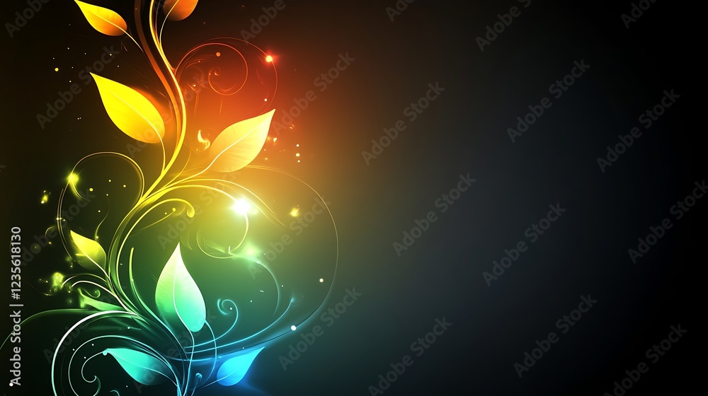 Abstract Glowing Floral Design with Rainbow Hues Abstract Glowing Floral Design with Rainbow Hues