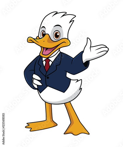 illustration of duck mascot wearing a suit