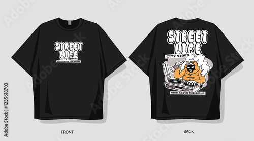 Urban cartoon vector t-shirt design. Front and back t shirt design for print on demand. Graffiti style graphic t-shirt for merch