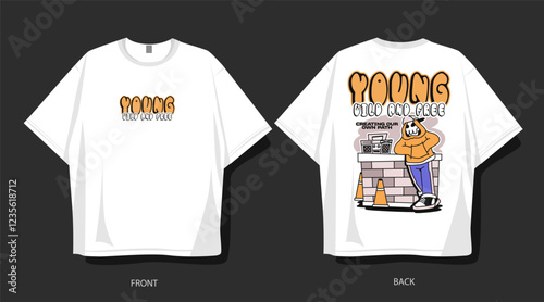 Urban cartoon vector t-shirt design. Front and back t shirt design for print on demand. Graffiti style graphic t-shirt for merch