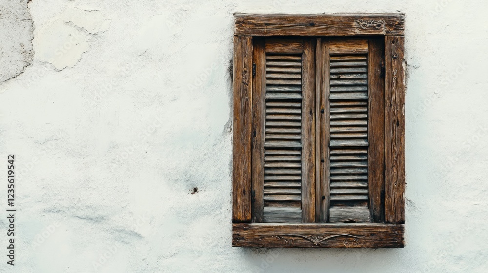 Old wooden window shutters on weathered wall Old wooden window shutters on weathered wall
