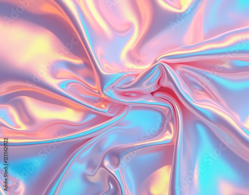 Seamless Holographic Taffeta Marble with iridescent folds mimicking fabric, designed for haute couture fashion textiles, offering a luxurious, sophisticated aesthetic. photo